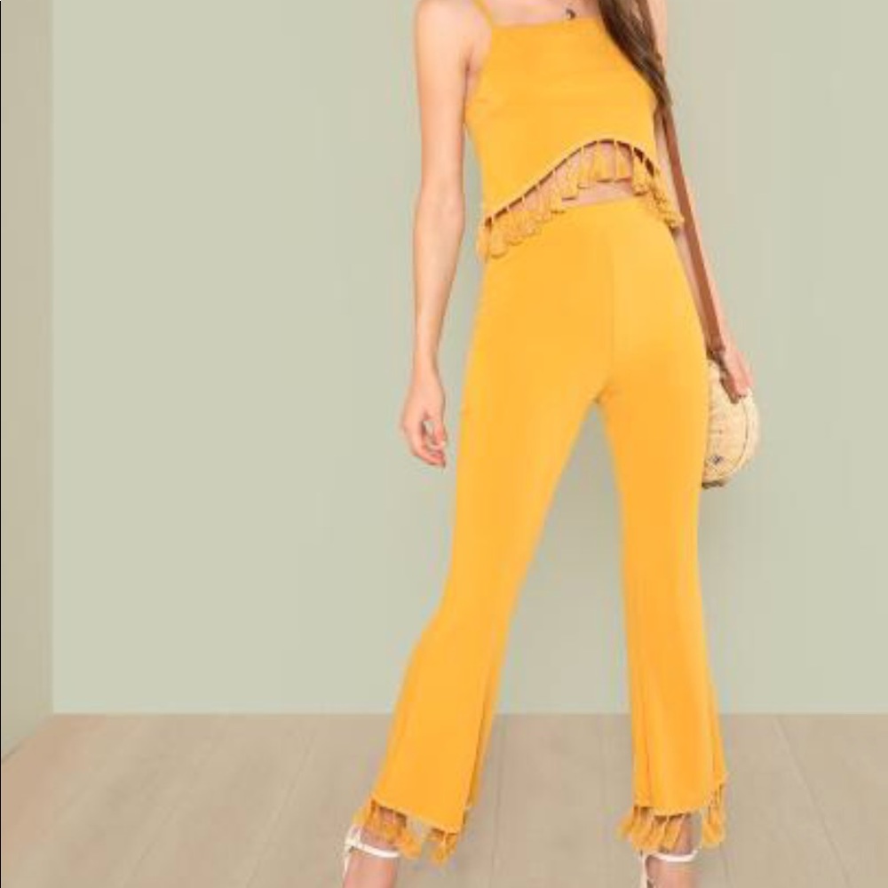 Tassel crop top and pants set